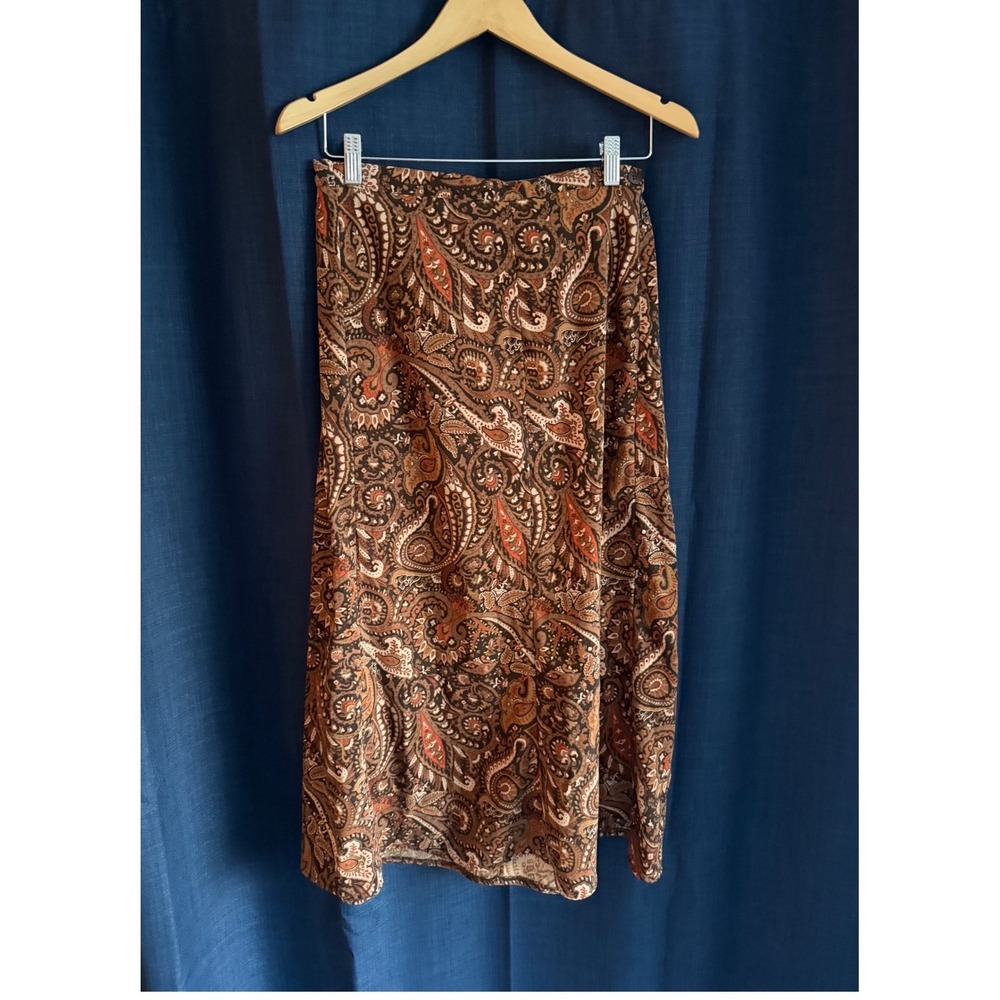 Elementz Womens Brown Paisley Midi Skirt‎ Large Stretch Boho A-Line MM6B0504